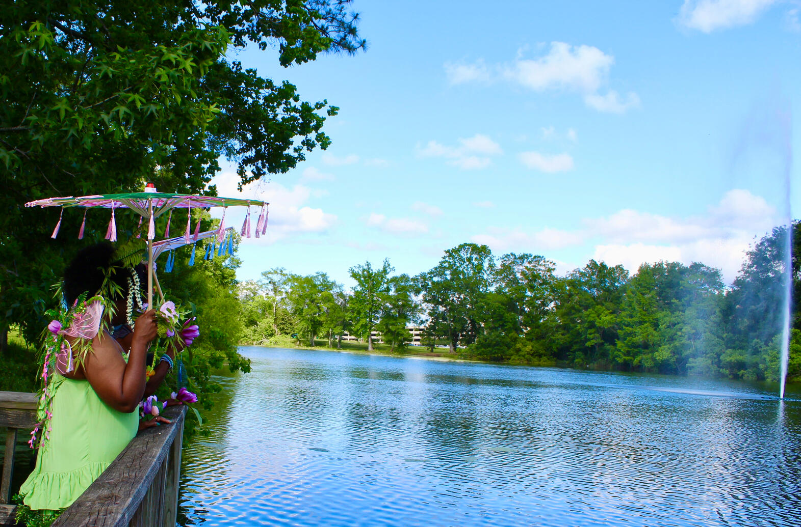 Fae looking out on the pier to the water.
